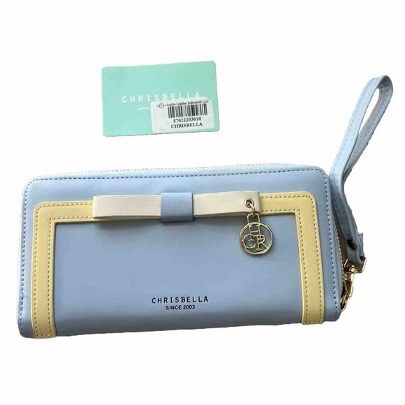 Chrisbella Logo Zip Wallet Wristlet Clutch Blue Color - BNWT - Picture 1 of 7